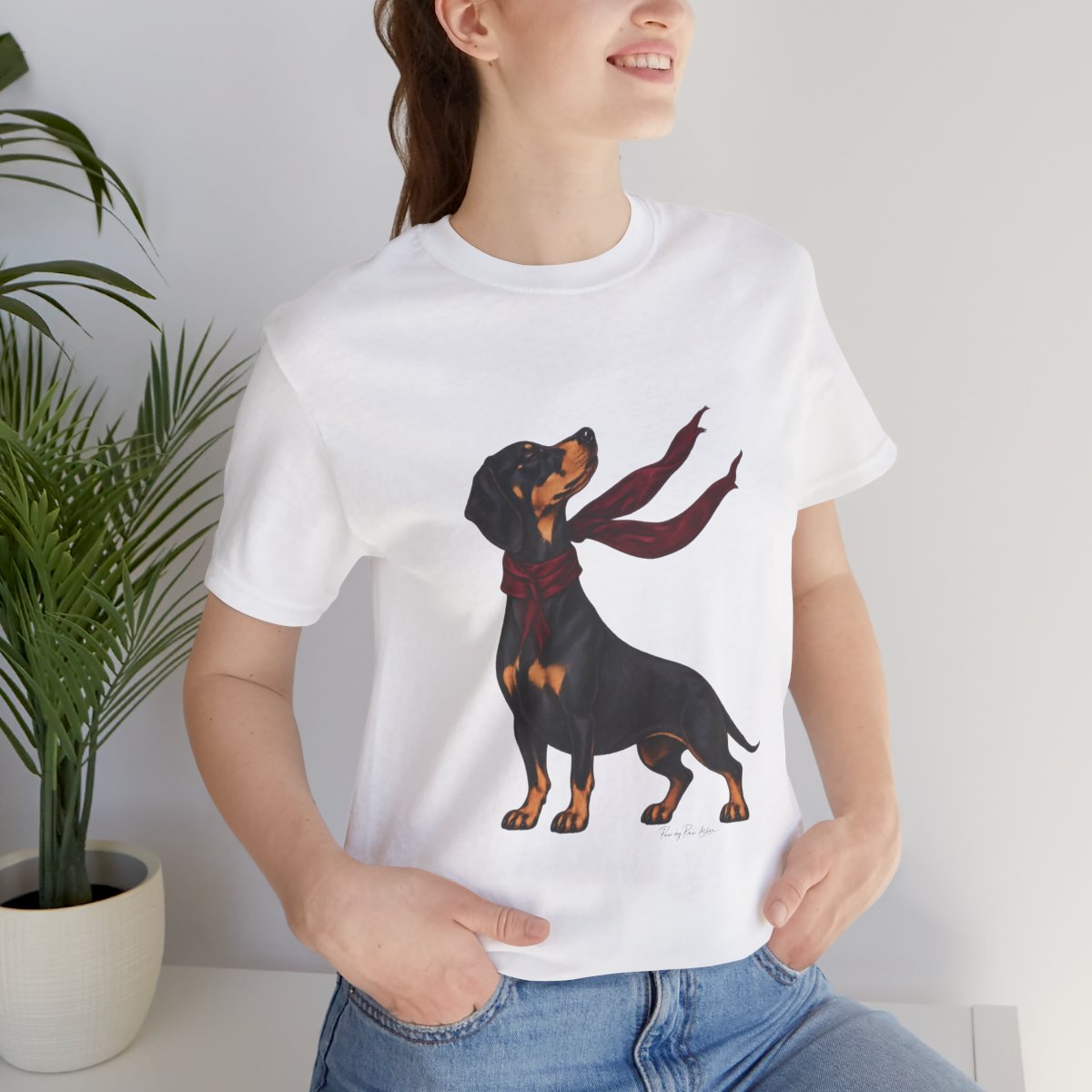 Francia tacskó póló – Bordó kendős tacskó | Paw by Paw Atelier
